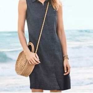 Garnet Hill Linen Shirt Dress Womens Size 8 Blue Sleeveless